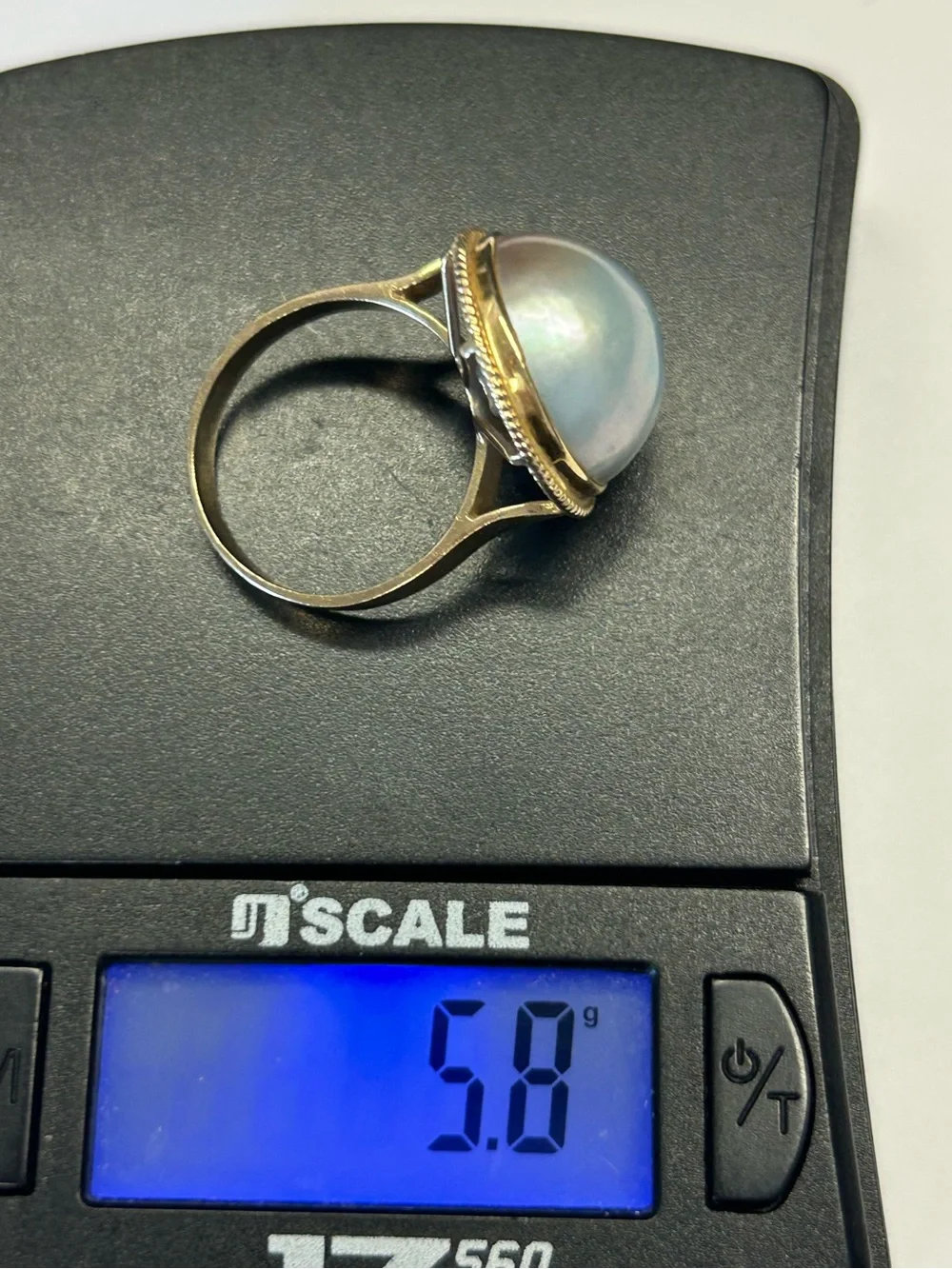 Vintage 14k yellow gold 15-16mm large blue mabe Pearl ring size 7 , 5.80grams